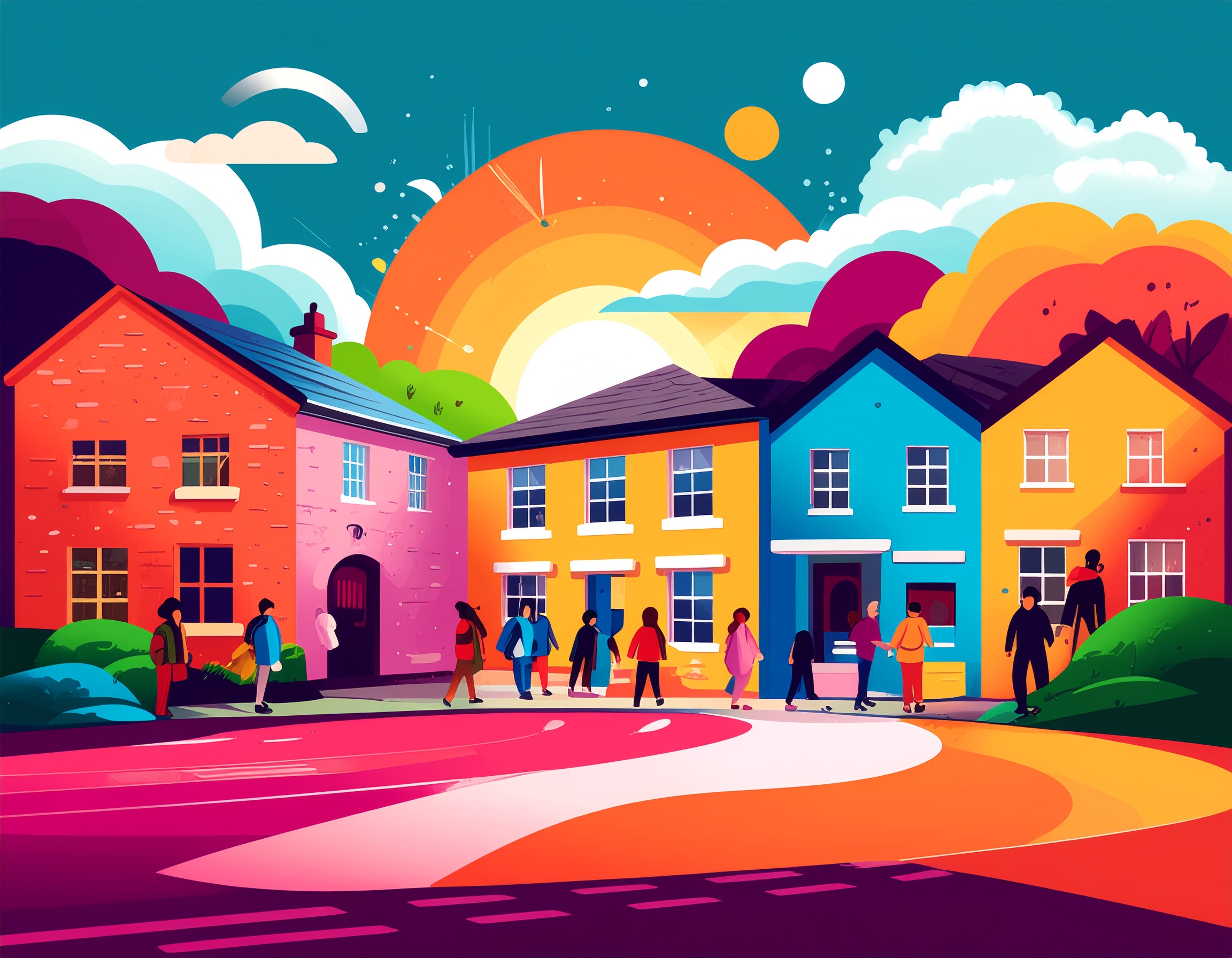 Illustration of a vibrant community gathering