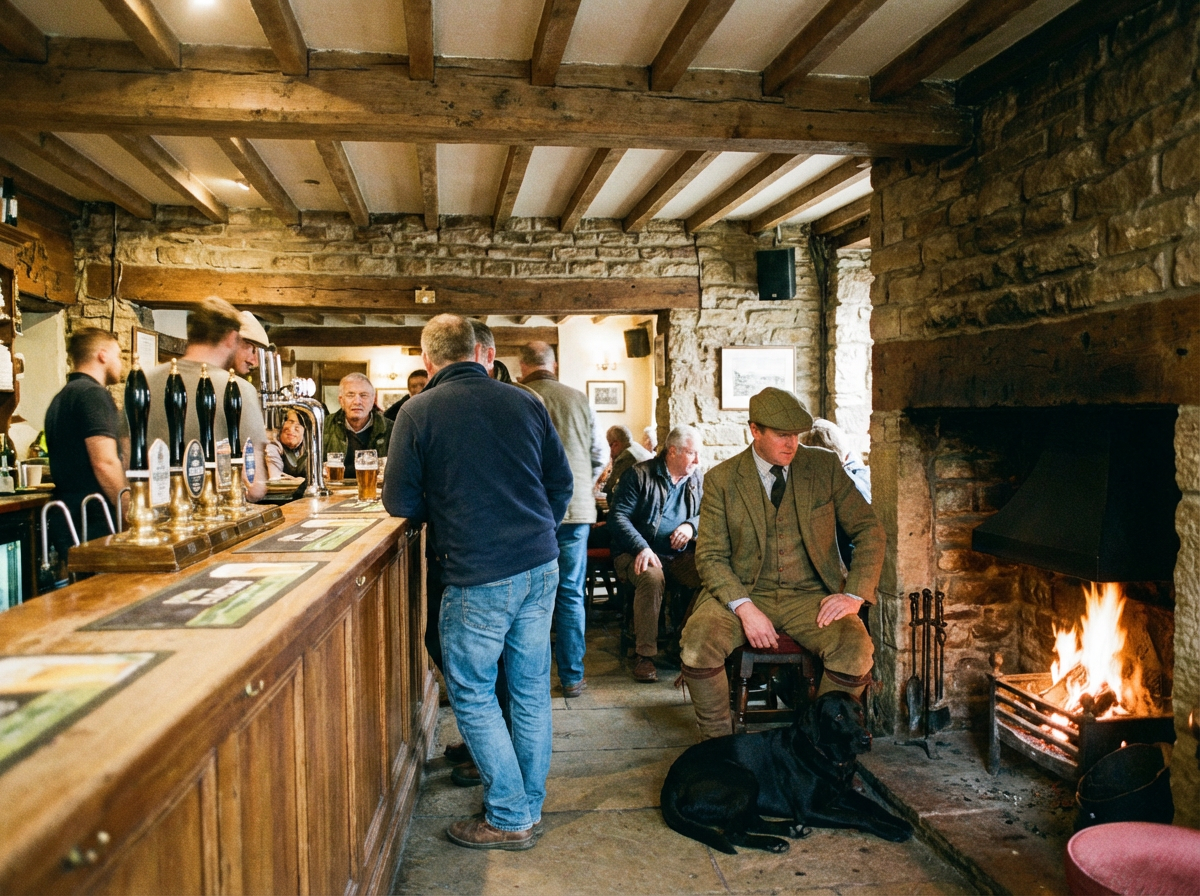 Pint of ale on a wooden pub table