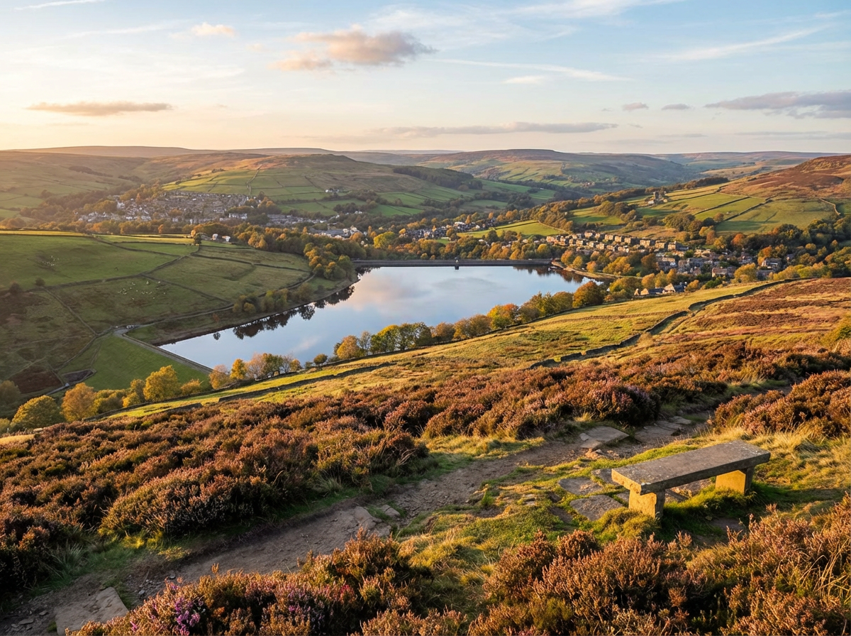 Rolling moorland under a big sky at sunset