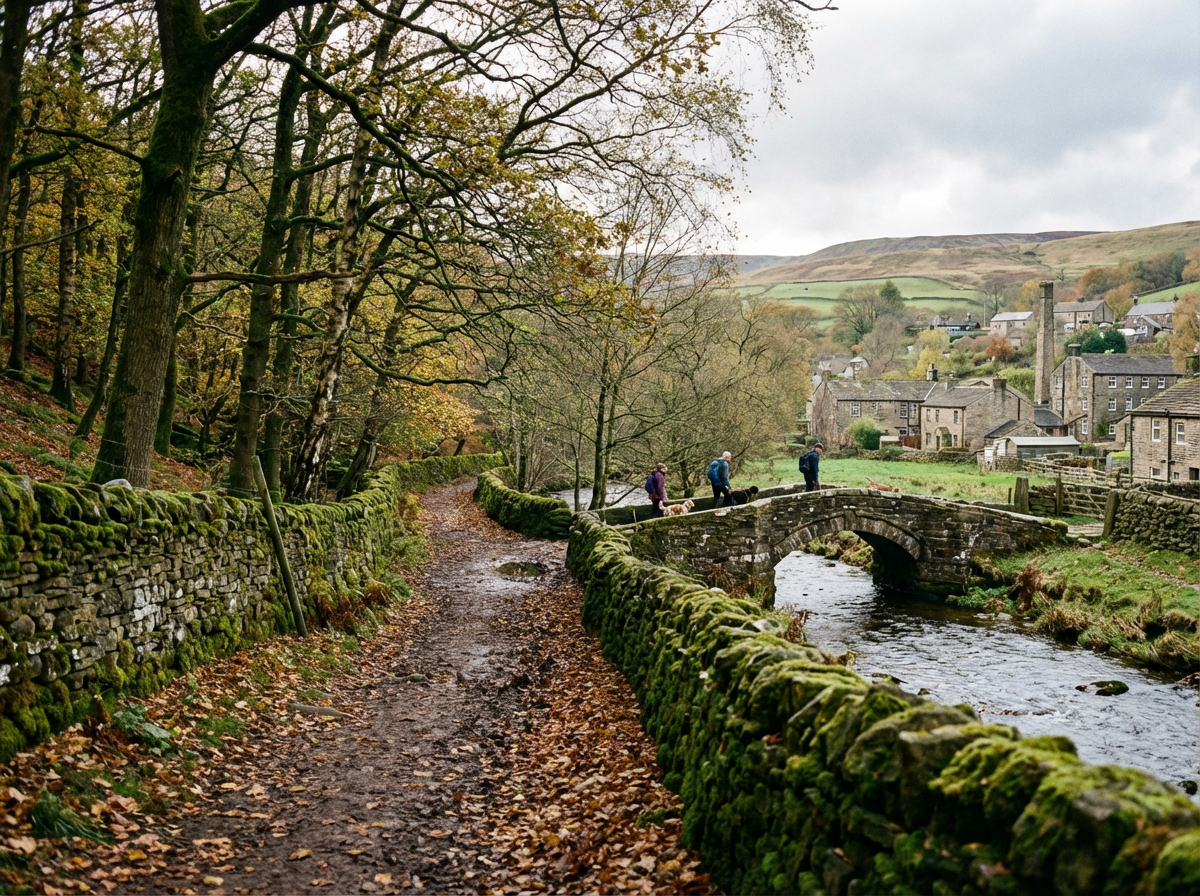 Footpath through green rolling hills